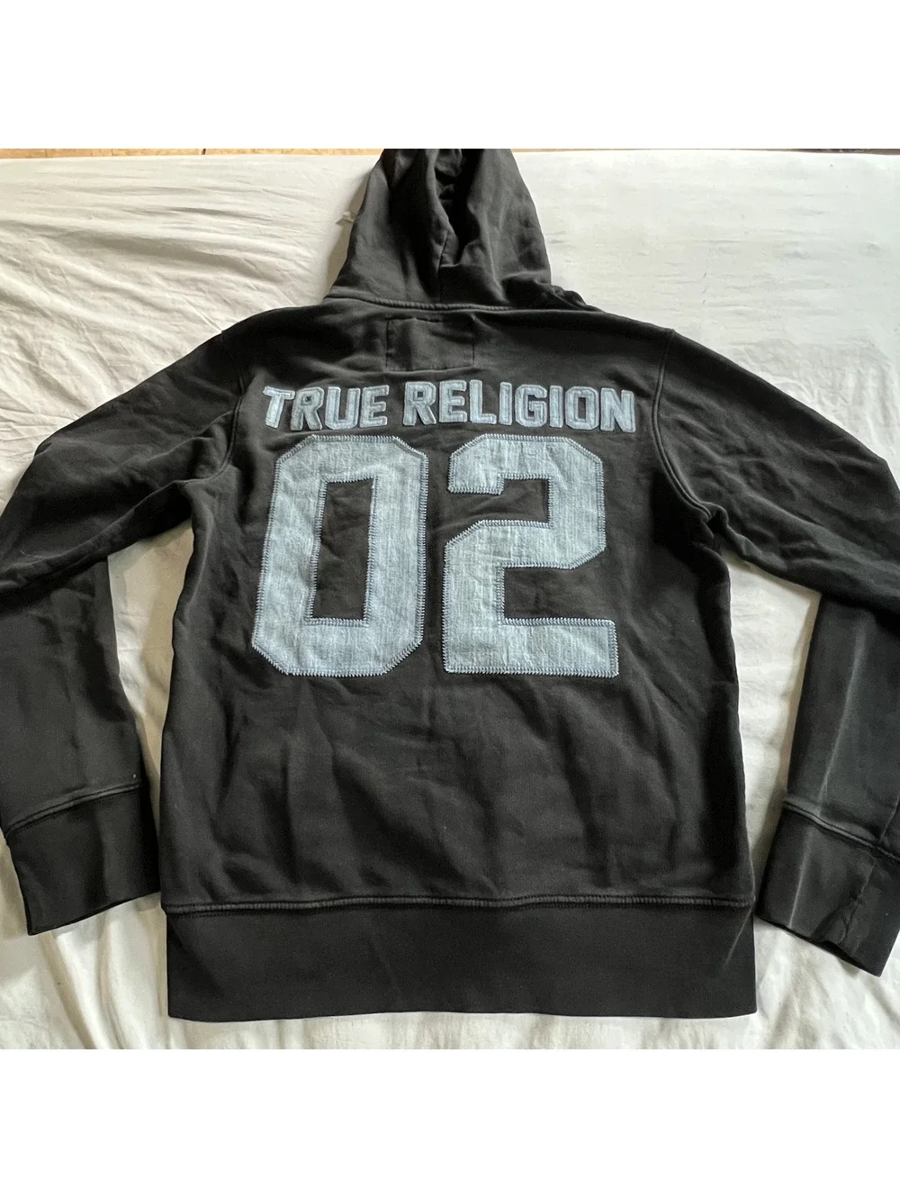 True Religion Stitched Jersey Style Full Zip Hoodie Sweater Small Streetwear Y2k